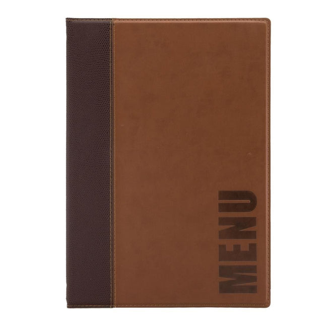 Synthetic Leather Menu Holder A4 Brown | Securit Trendy