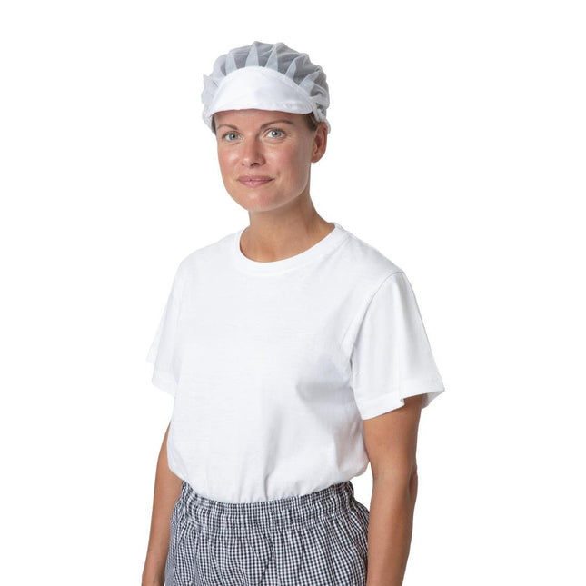 White Nylon Hairnet with Visor | Whites | Universal Size