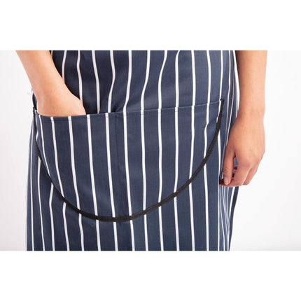 Striped Blue-White Polyester-Cotton Halter Apron with Pocket | Whites 5