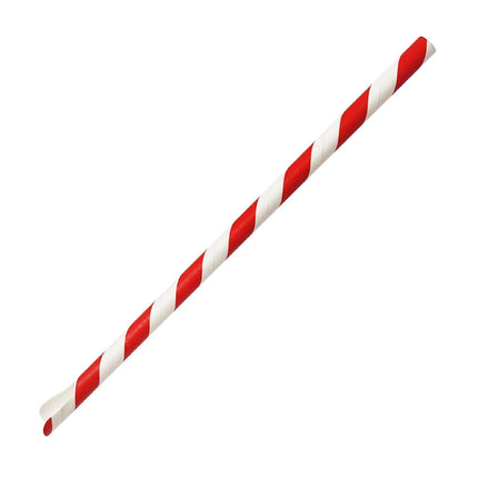 Compostable Paper Spoon Straws 8mm x 210mm | Fiesta Red & White Striped