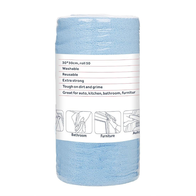 Blue Microfiber Cleaning Cloths 300x300mm | Nisbets Essentials | Roll of 50 Sheets