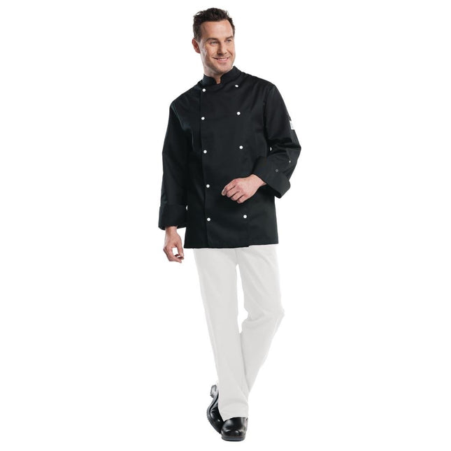 Black Firenze Chef Jacket | Chaud Devant | Size XL | Double Row Contrasting Snap Buttons