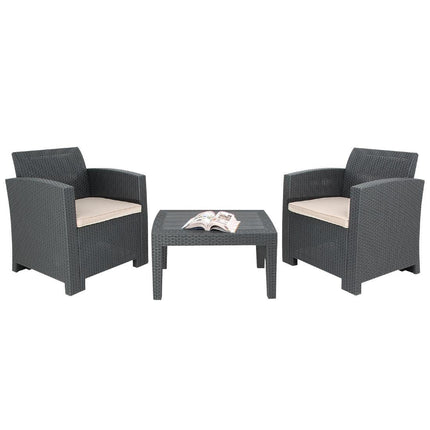 Outdoor Rattan-Style Armchair and Table Set Grey | Bolero