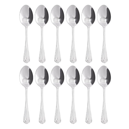 Dessert Spoons | Olympia Jesmond | 12 Pieces | Polished 18/0 Stainless Steel with Shell Pattern Handle 6