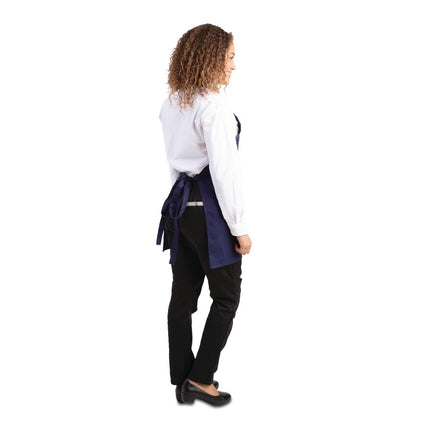 Polyester/Cotton V-Neck Waist Apron with Pocket | Whites | Dark Blue 4