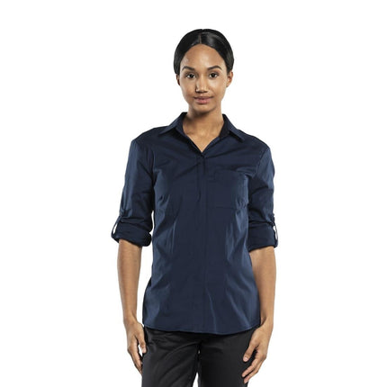 Women's Marine Blue Service Blouse with Stretch and Jersey Back | Chaud Devant | S 2