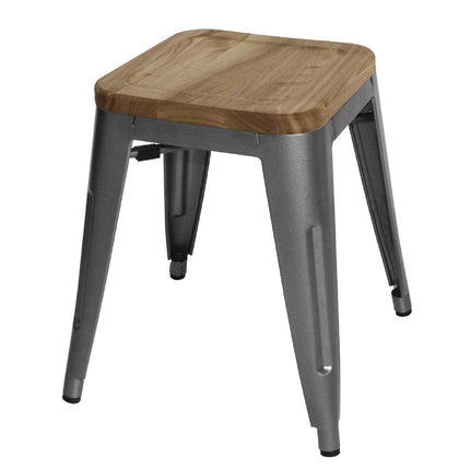 Bolero Steel Stools with Wooden Seat | Grey | Set of 4