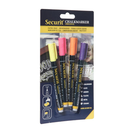 Liquid Chalk Marker Tropical Colors 1-2mm Tip | Securit | Yellow, Pink, Orange, Violet 3