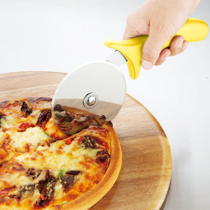 Stainless Steel Pizza Cutter with Yellow Handle | Hygiplas | 10cm Wheel 5
