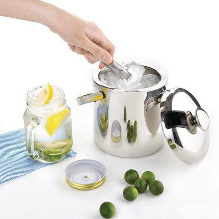Olympia Stainless Steel Ice Bucket with Lid and Tongs 1.23L 5