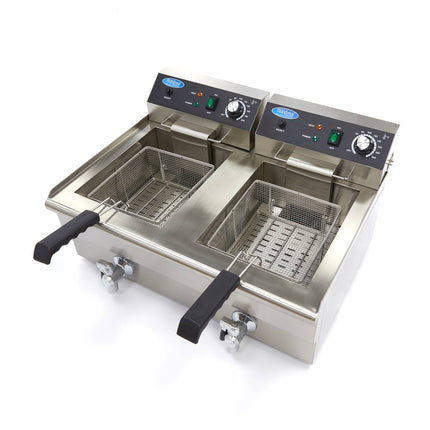 Deep Fryer | 2 x 16L | 2 Baskets | with Drain Tap 7