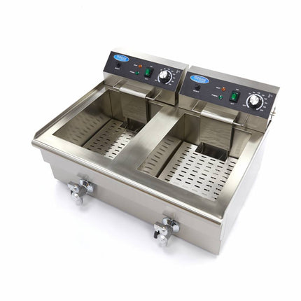 Deep Fryer | 2 x 16L | 2 Baskets | with Drain Tap 6